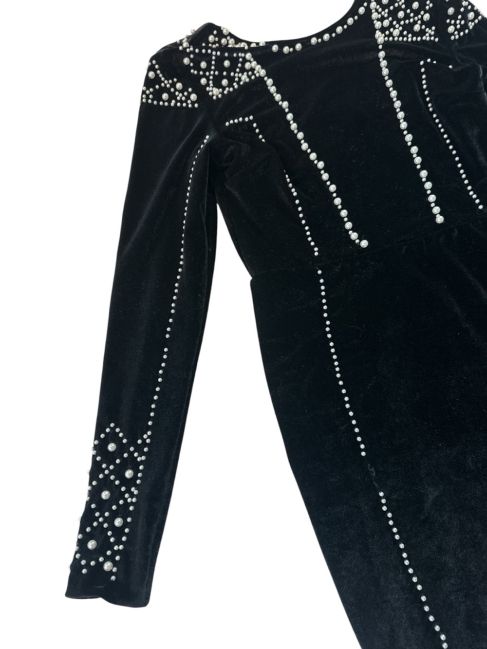 NWT H&M Black Velvet and Pearl Embellished Mini Dress - Picture 7 of 15